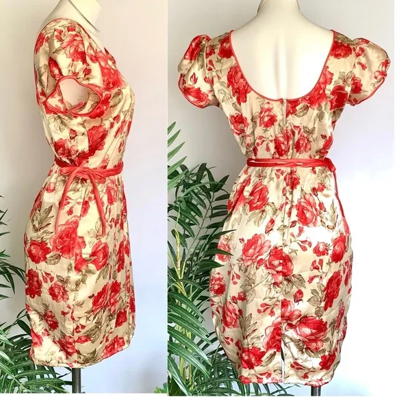 v i n t a g e :: Silky Handmade Floral Rose Flower Satin Dress - Picture 3 of 13
